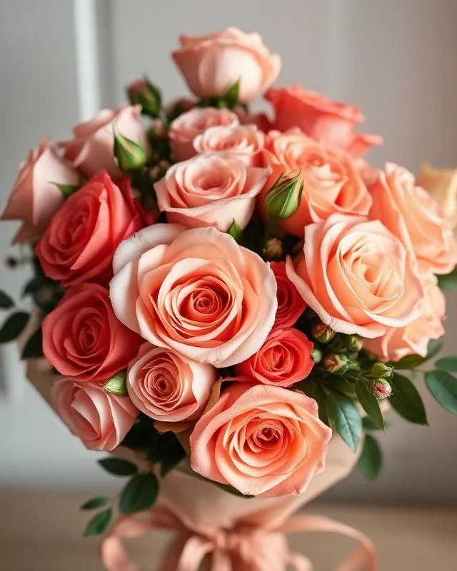Coral Sunset bouquet of coral and peach garden roses delivered in Hong Kong